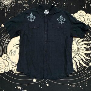 Machine Shirt Men's 2XL Black Cotton Graphic Button Up Casual Comfy Streetwear